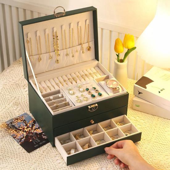 Šperkovnice z umělé kůže Třívrstvá Velkokapacitní Stojan na šperky Multifunkční Organizér na náušnice Náhrdelníky Náramky Prsteny Kontejner Pouzdro