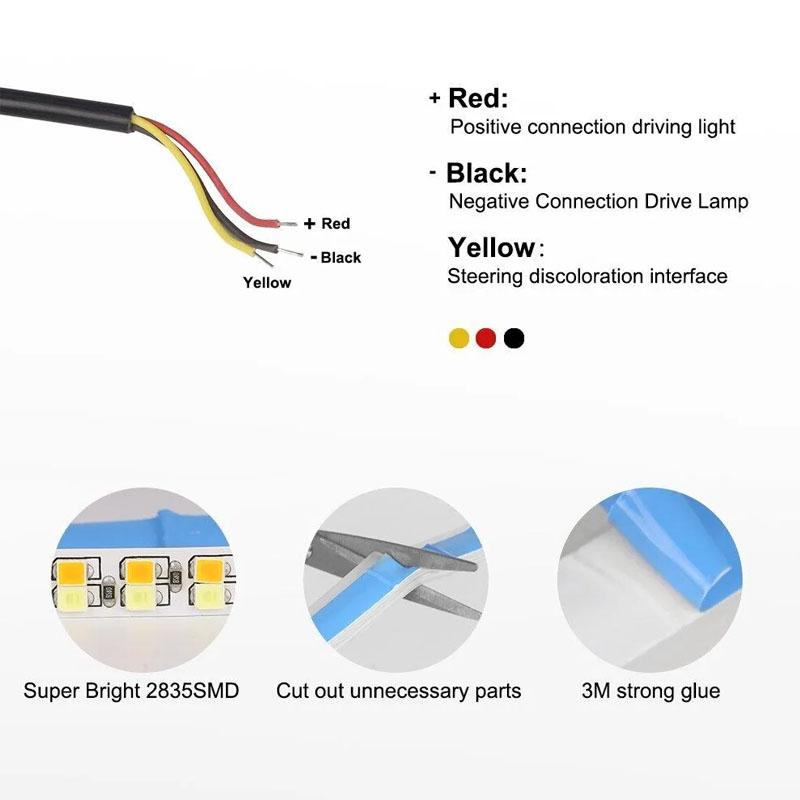 2Pcs LED DRL Car Daytime Running Light 12V Flexible Waterproof Headlight LED Strip White Turn Signal Yellow Brake Flow Lights