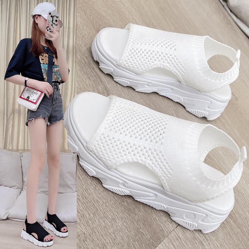 Summer New Muffin Bottom Knitted Cloth Surface Fish Mouth Women's Sandals Light Tide