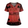Women's Halloween Print V Neck Short Sleeve Nurse Top with Dual Pockets and Side Slits Medical Uniform Shirt for Caregivers