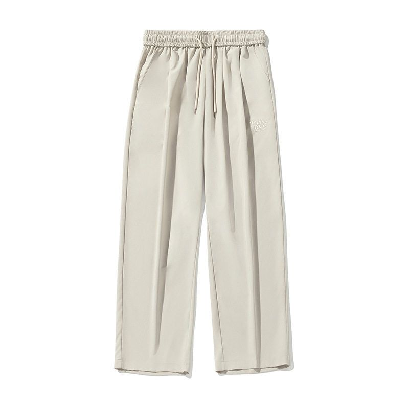 Goodbai Trendy Men American Retro Straight-Leg Pants Mop Casual Long Beige Gray XL