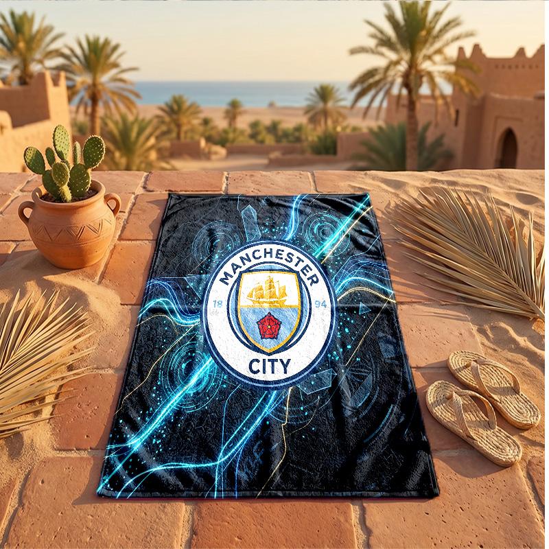 Manchester City Baskılı Mikrofiber Plaj Havlusu Hızlı Kuruyan Emici Büyük Havlu Plaj Yüzme Seyahat İçin
