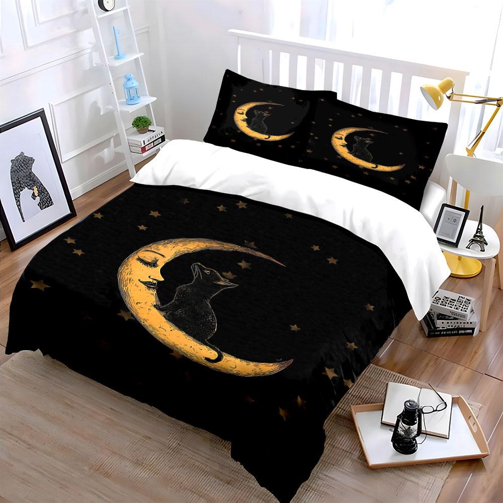 Moon, Stars, and Cat. Bedding Sets Duvet Cover Sets Duvet Covers Pillowcases(1 * Duvet Cover 2 * Pillowcases Without Duvet Insert)