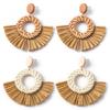 Hand-Woven Geometric Rattan Raffia Earrings, Retro Resort Fan Stud Earrings, Earrings For Women