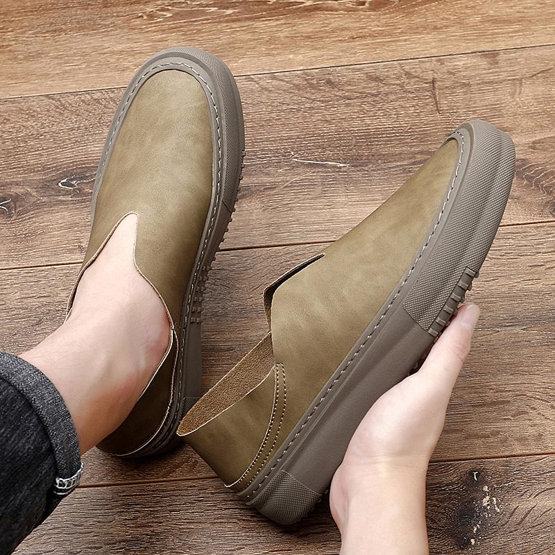 Genuine Leather Men's Shoes, Fashionable One Foot Rubber Outdoor Sports Moccasin Shoes, Men's Soft Casual Loafers