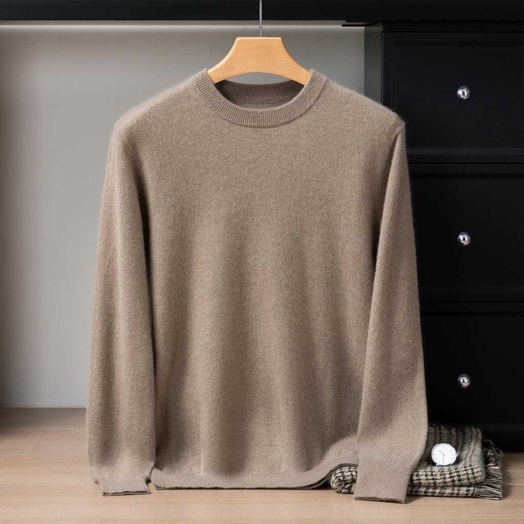 New round neck 100 pure cashmere sweater solid color loose thickened pullover knitted primed warm sweater