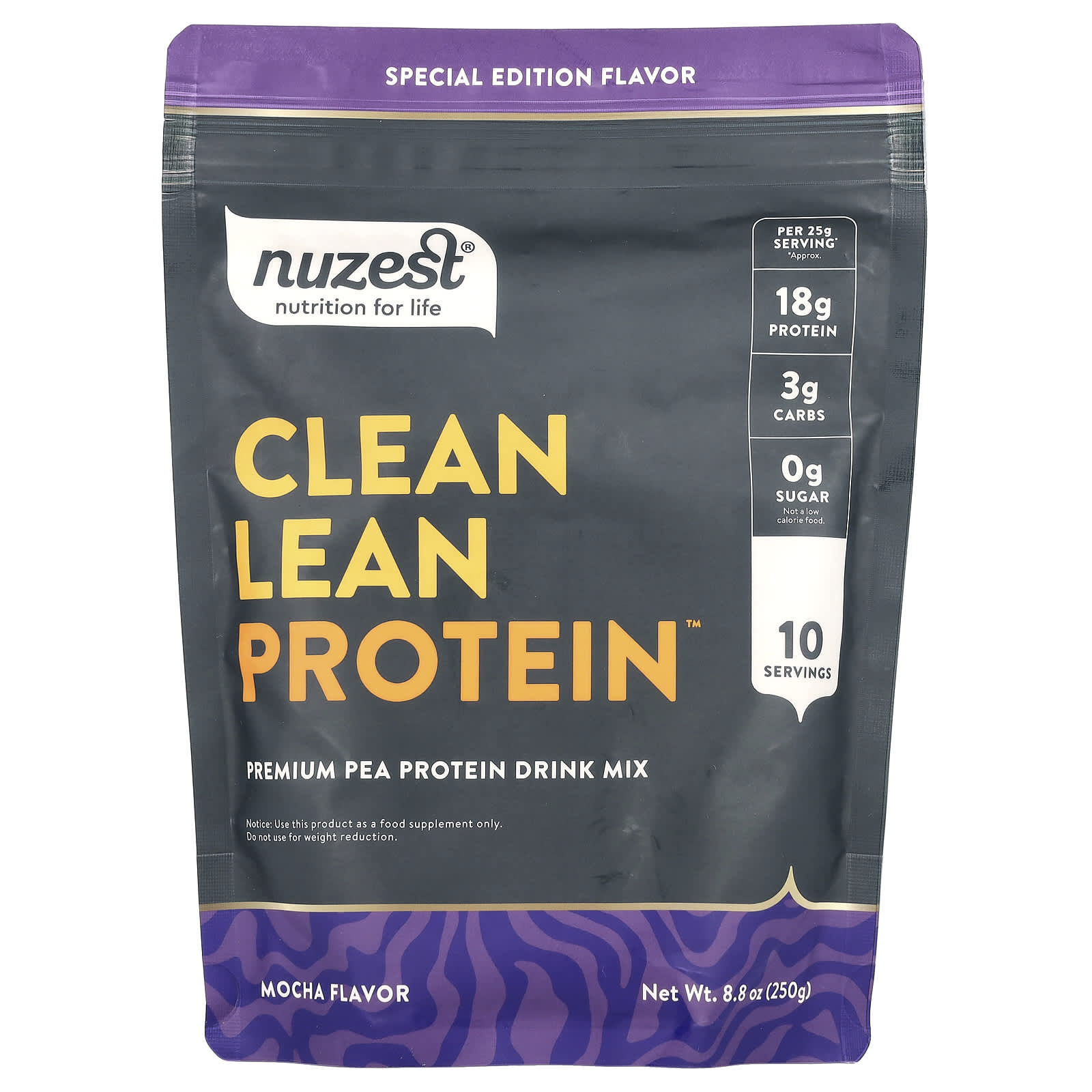 

Nuzest, Clean Lean Protein™, Premium Pea Protein Drink Mix, Mocha , 8.8 oz (250 g)