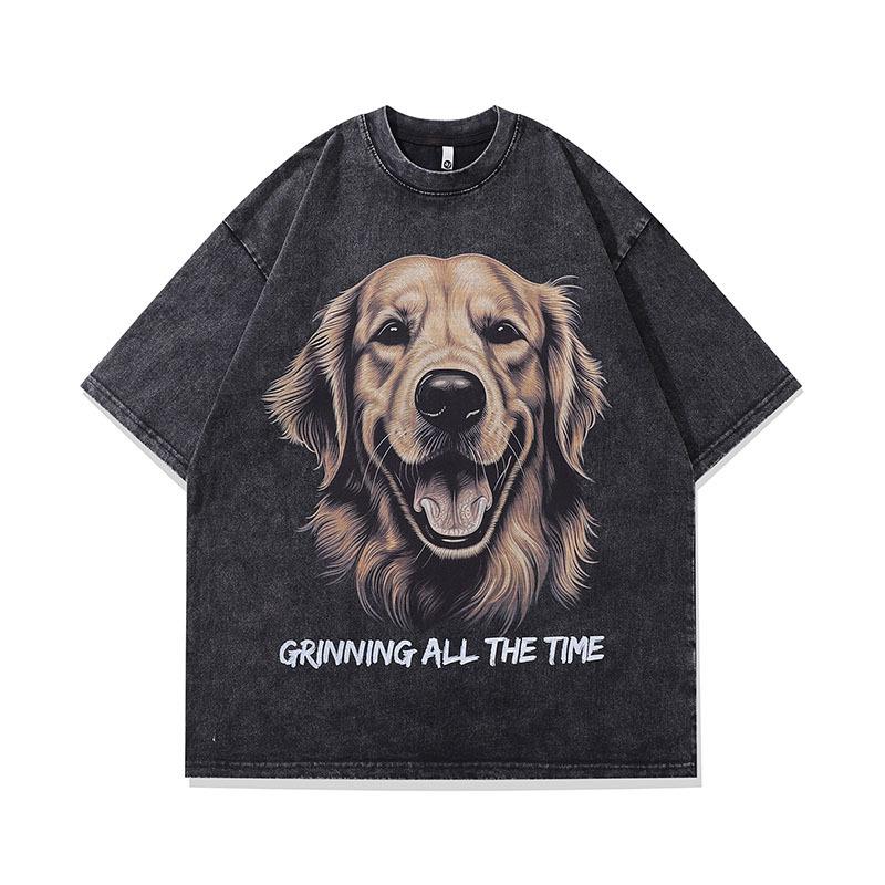 American Hip Hop Cartoon Print Half-Sleeve T-Shirt Men'S Vintage Hip-Hop Loose Short-Sleeved Tee