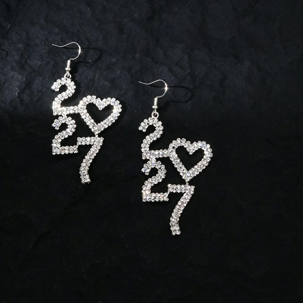 Rhinestone 2027 Digital Earrings Elegant Stud Earrings Happy New Year Earrings Daily