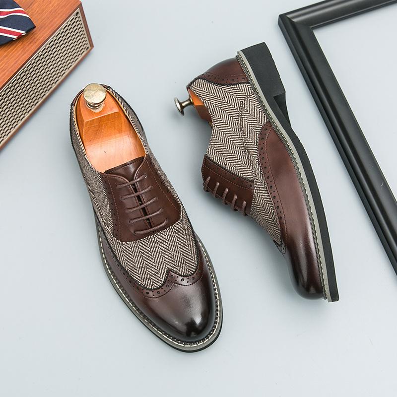 Large Size Pointed European Station Leather Shoes Fashion Brock Versatile Men's Casual Dress Leather Shoes