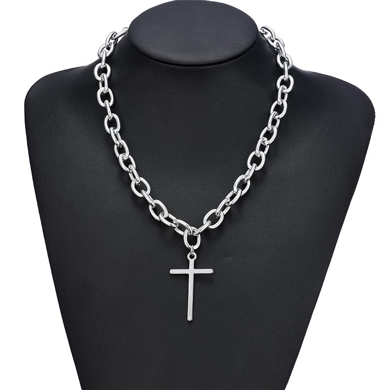 Cute Simple Chain Link Lock Necklace Pendant Women Silver Color Fashion Goth Jewelry Party Punk Maxi Collier Long Necklace Gift