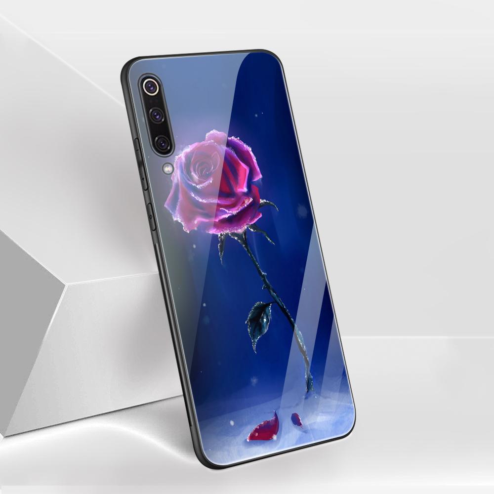 Capa de vidro com flor de rosa para Xiaomi Redmi Note 12 11 8 9 10 7 8A 10 9S 9C 10C Note 10 Pro 11T Pro Poco X3 F3 Mi 10 Pro Funda Capa