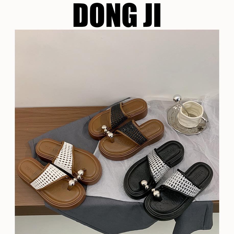 Breathable mesh with knitted slippers 2025 women's wear retro open-toed beach vacation cool slippers knitted mesh slippers