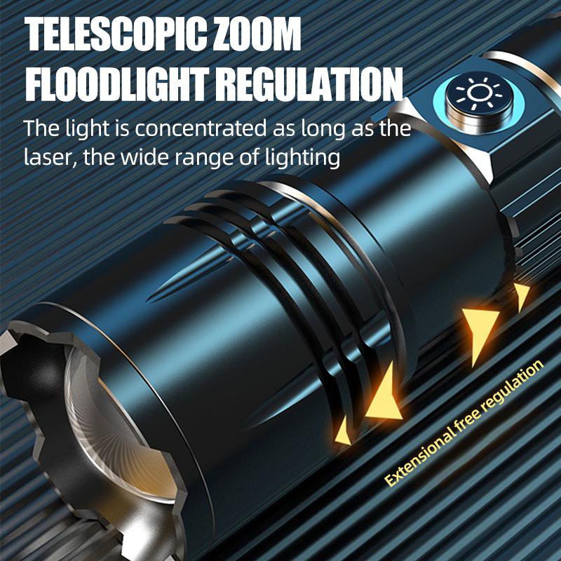 Hochleistungs-LED-Taschenlampe Typ-C Wiederaufladbar Zoom weißes Licht Tragbare Taschenlampe Outdoor Leistungsstarke Taschenlampe mit USB-Aufladung
