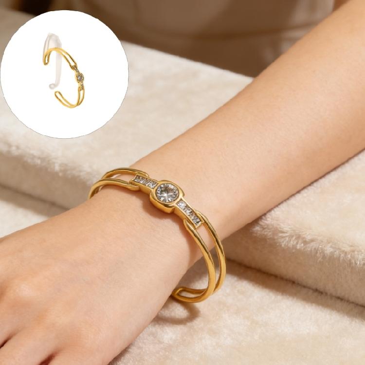 Dainty Adjustable Opening Bangle With Shimmering Zircon Accents Waterproof Wrist Jewelry With Rhinestones