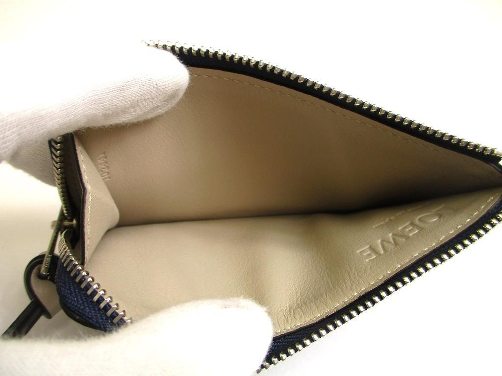 Authentic LOEWE Navy Blue Silver Soft Grained Calfskn Coin Cardholder Coin Purse #b044  Open Box