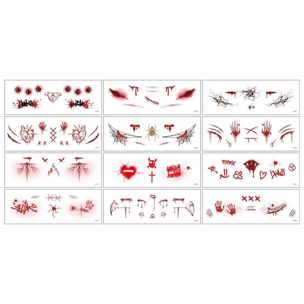 12pcs Waterproof Halloween Face Tattoo Portable Halloween Bat Face Stickers  Enhance Atmosphere