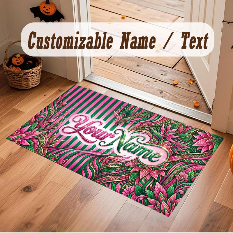 Floral Garden Theme Crystal Velvet Floor Rug Personalized Custom Name Text Warm Carpet Home Decoration