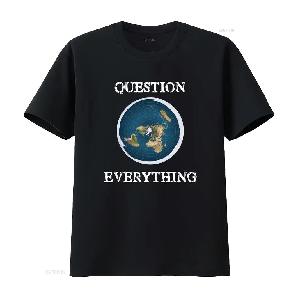 Streetwear Flat Earth Map Question Everything Slogan Print Casual T Shirt vintage Unisex designer clothes fashion Soft