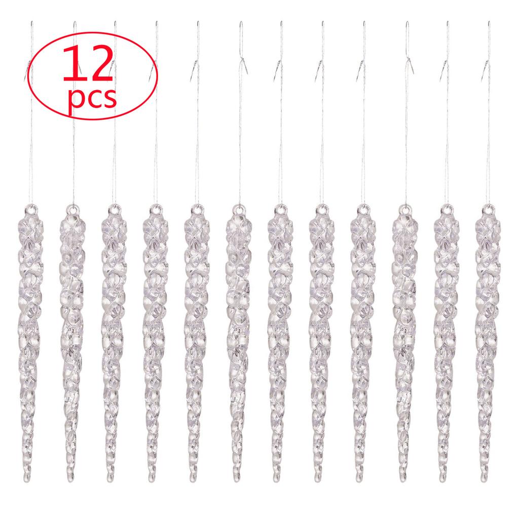 12/24pcs  5.1"/ 13cm Christmas Tree Hanging Acrylic Crystal Icicle Ornaments for Christmas Ornaments Clear Plastic Icicles