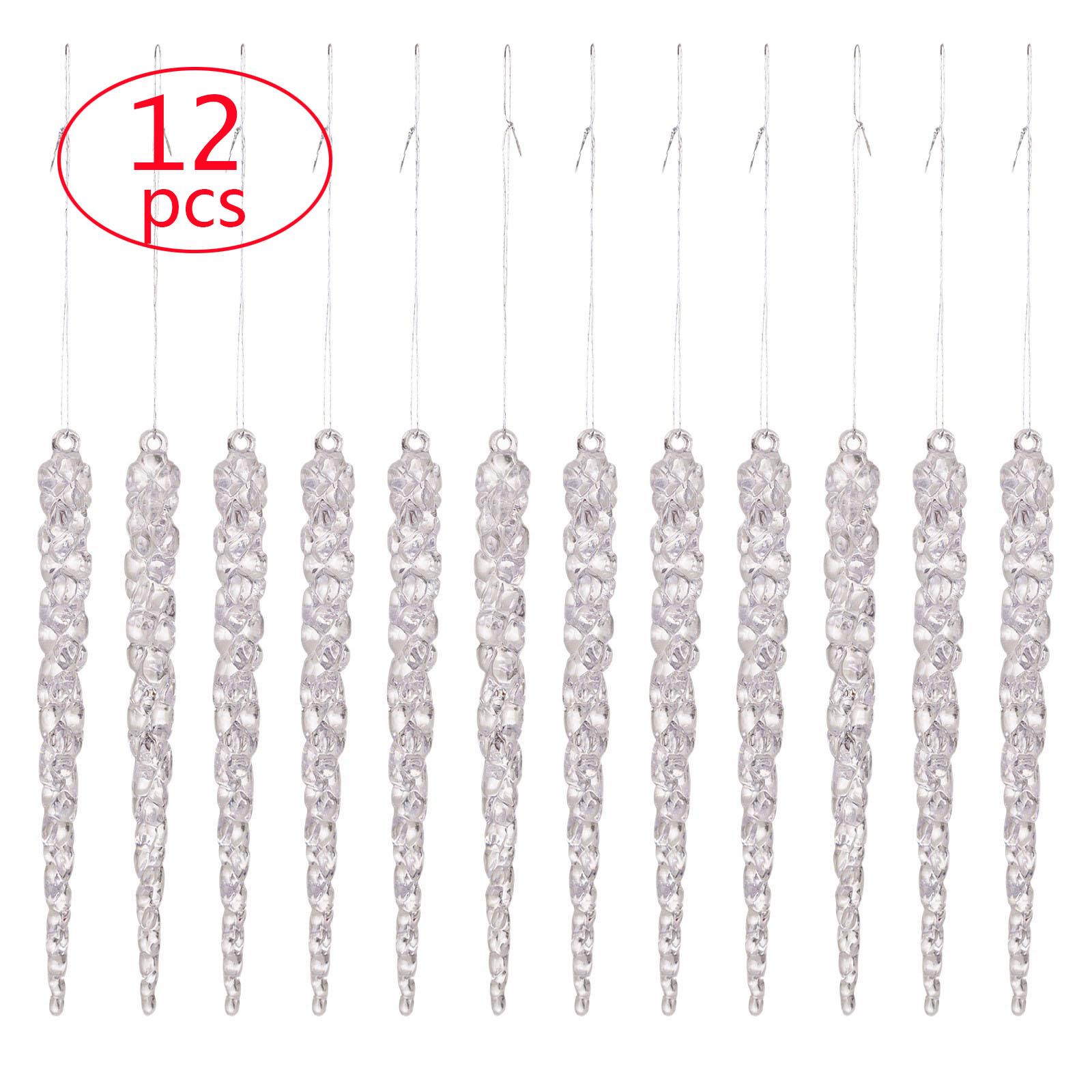

12/24pcs 5.1 / 13cm Christmas Tree Hanging Acrylic Crystal Icicle Ornaments for Christmas Ornaments Clear Plastic Icicles