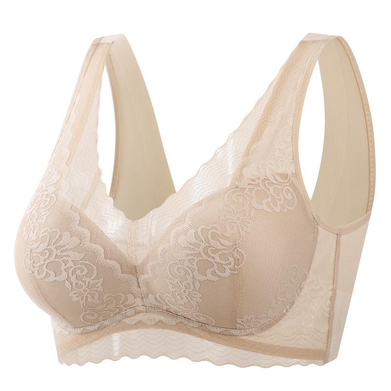 New Women's Bra Lace Underwear Comfortable Gathering Skin-friendly Thin Big Breasts Show Small Sexy Breathable Beautiful Back Bra