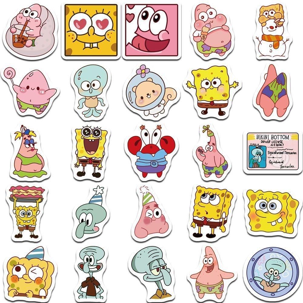 100PCS No-repeat Cartoon Cute SpongeBob SquarePants Stickers Creative Decorative Waterproof Sticker Decals Kids Toy