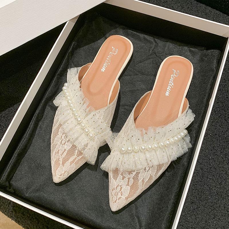 Flat-bottomed bag head half slippers women's shoes summer wear new niche half-support single shoes
