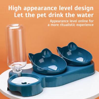 Dreifacher Katzennapf, Futterautomat für Haustiere, 2-in-1-Doppelnäpfe mit automatischer Trinkflasche, neigbares und drehbares Design für Katzen und Hunde