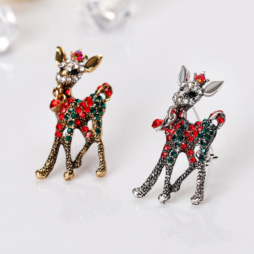 Rinhoo Vintage Christmas Tree Brooch Rhinestone Flower Bell Elk Brooches For Women Collar Lapel Pin Decoration Jewelry Xmas Gift