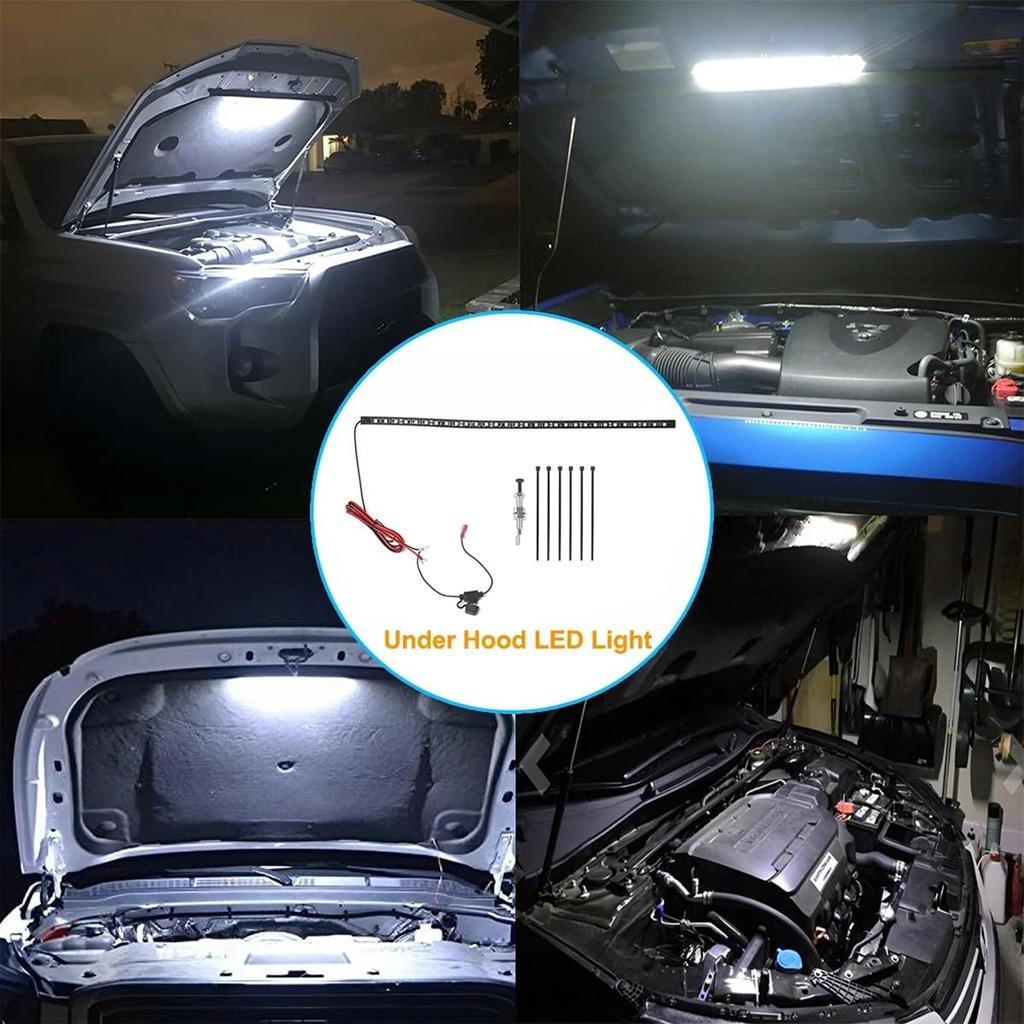 Car LED Work Light Kit, 12V Under Hood Work Inspection Lights, Automatic On/Off Underhood Work Light Kit, Waterproof IP67 Self-Adhesive Car LED