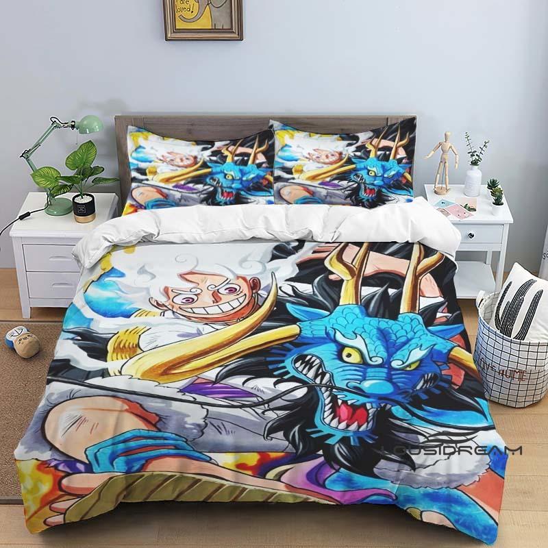 3-piece ONE PIECE Monkey D. Luffy Cartoon Bedding Set (duvet Cover and Pillowcases), Extra-large/large Size, Polyester, Machine