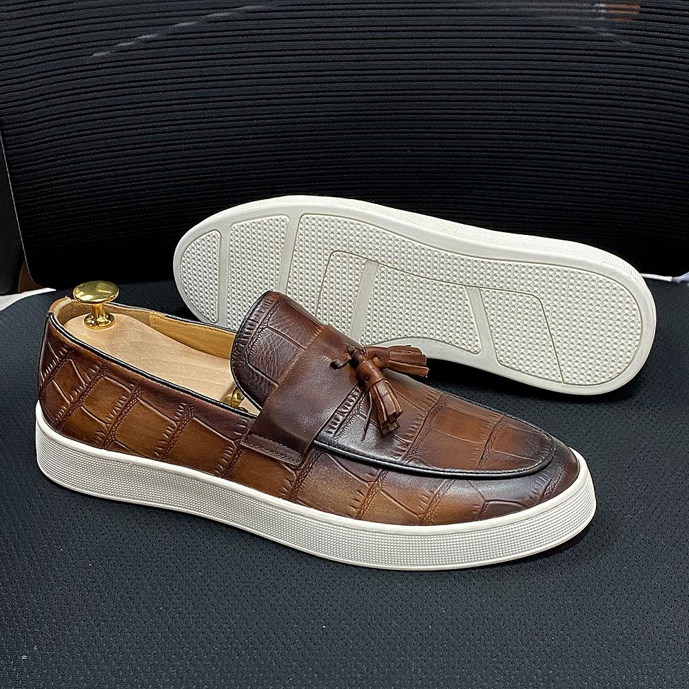 Fashion Big Size 38 to 50 Tassel Loafer Men Casual Shoes Cow Genuine Leather Slip-On Soft Sole Daily Party Shoe Sneakers Wedding Shoes