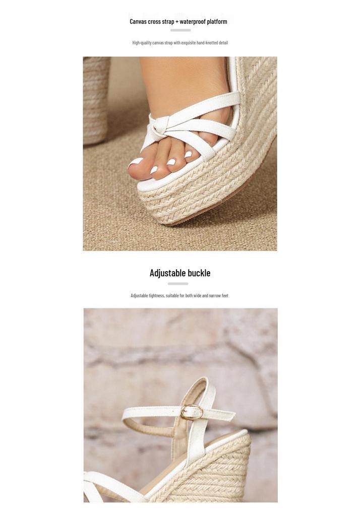 Bohemian Hemp Rope High Heel Wedge Sandals - Cross Strap, Plus Size, Summer Resort Style