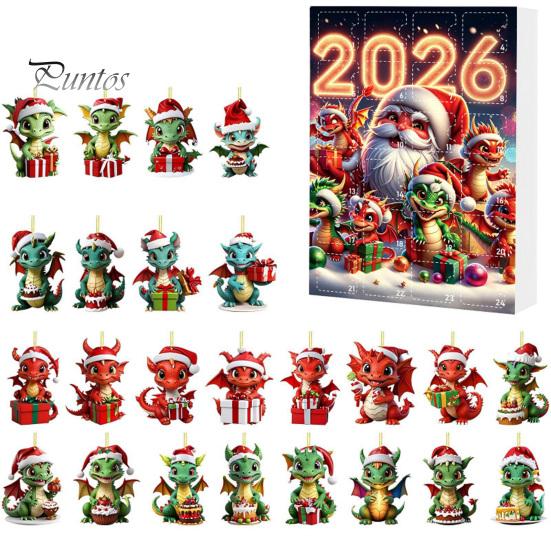Unique Christmas Souvenirs Dragon Advent Calendars 2026, 24 Days Countdown Calendar with 2D Acrylic Ornaments, Collectible Figures for Tree Home Decor