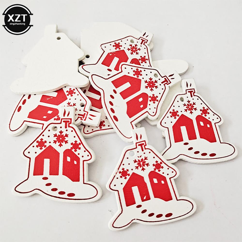 10PCs 5cm Wooden Christmas Ornaments Kids Toys For Chirstmas Tree Hanging Pendants Xmas DIY Decoration For Home Party New Year