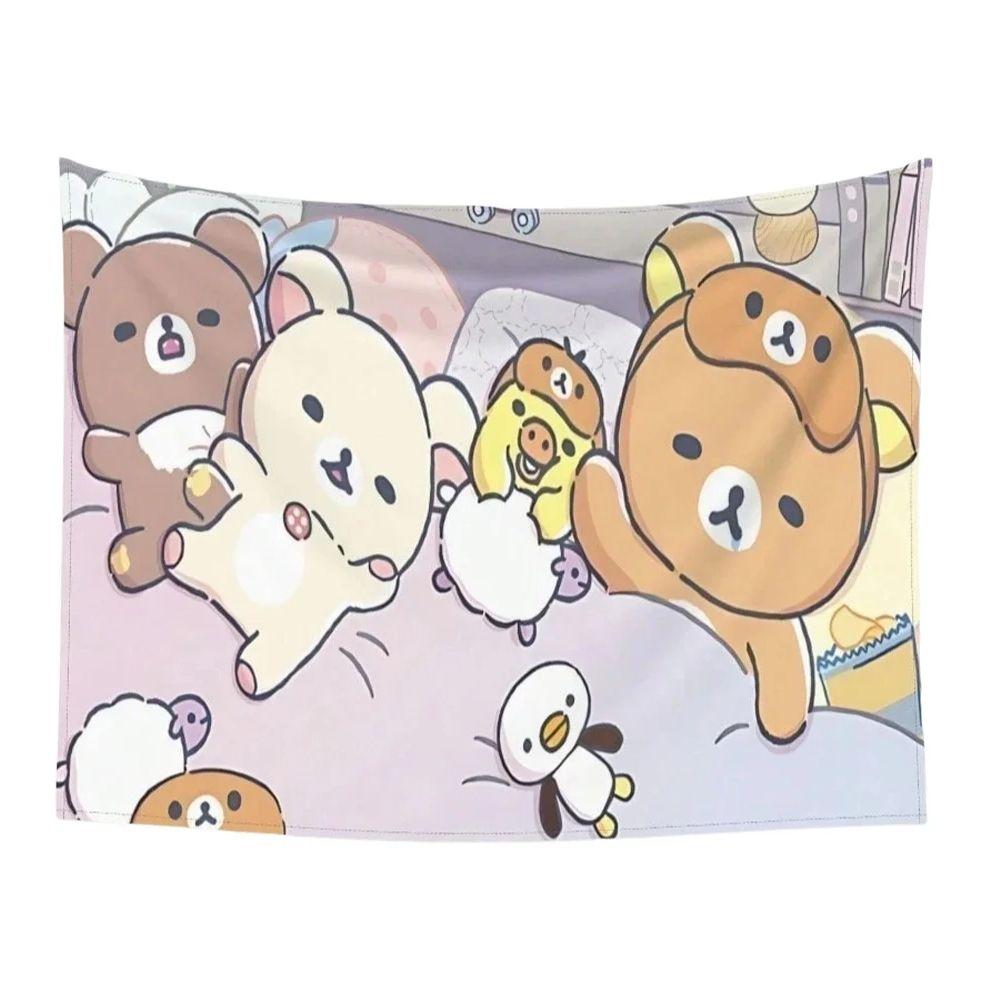 1pc Rilakkuma Bear Tapestry Cute Cartoon Characters Wall Hanging Polyester 2D Print Kawaii Room Decor for Bedroom Gift for S