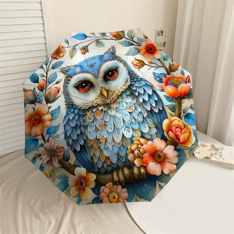 

1PC Owl Flowers Umbrella-8-Rib Reinforced, Automatic Open, Lightweight & Durable, Cute Fashion Accessory for Outdoor-P26