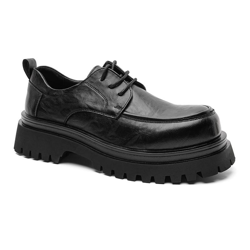 Fashion Retro Solid-Color Leather Men's Oxford Shoe Thick-Soled Anti-Slip Lace-Up Flat Shoe Autumn And Winter Casual Formal Office Shoes