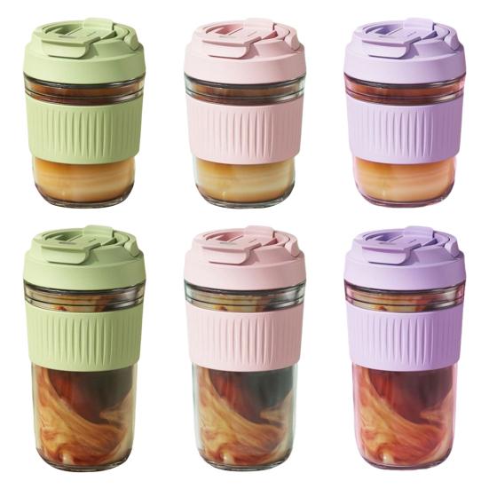 Portable Glass Tumbler with Silicone Straw 350/500ml Leakproof Reusable Coffee Mug