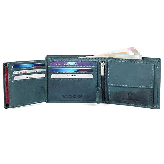 Blue Leather Men's Wallet & Belt Combo Set