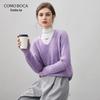 Komomboka Women's V-Neck Cashmere Sweater with Split Cuffs