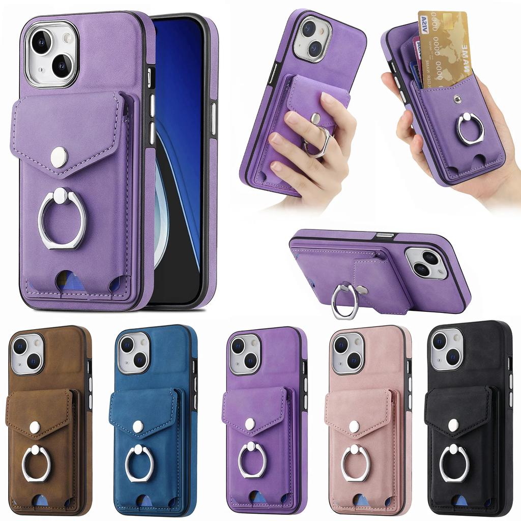 PU Leather Electroplating Ring Phone Case for IPhone 13 12 Mini 16 15 14 11 Pro XS Max XR 7 8 Plus Wallet with Card Holder Cover