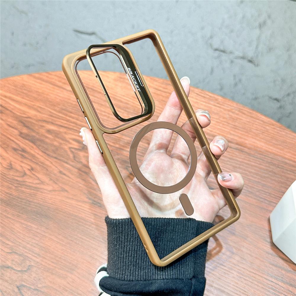 Fold Lens Stand For Magsafe Magnetic Case For Samsung S26 S25 Ultra S24 FE S23 Plus S22 Clear Wirelesss Charge Shockproof Cover