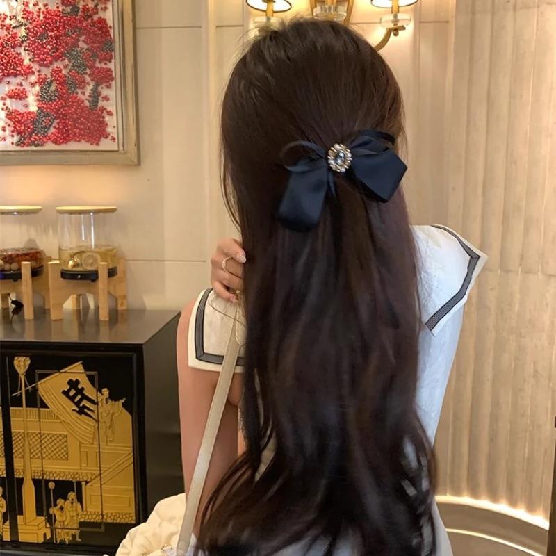 Black Bow Ribbon Hair Clip For Women Girls Ribbon Hairpin Pin Barrettes Accessories Ponytail Clip Headband Female Black Headwear A1