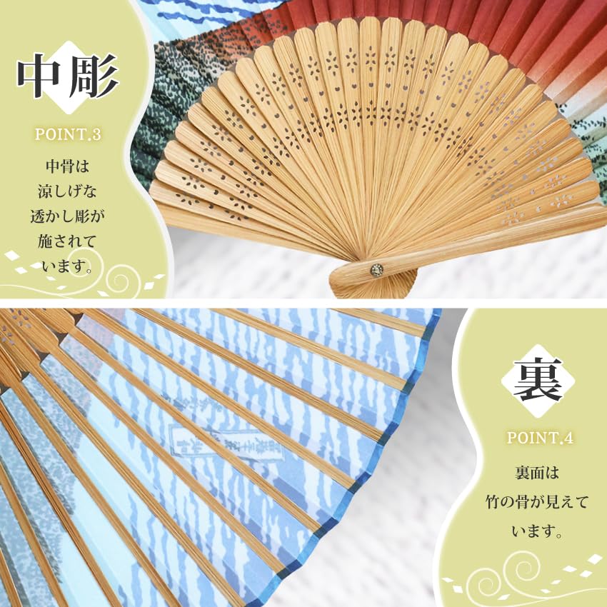 Stylish Polyester Folding Fan for Men and Perfect Souvenir for Overseas or Single Box Hokusai Red [Osaka Choseido] Women, Japan, (Katsushika Ukiyo-e