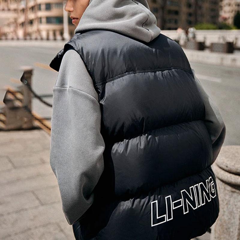 Li Ning Color Block Stand Collar Down Vest Unisex Vests Black AMRT047-2