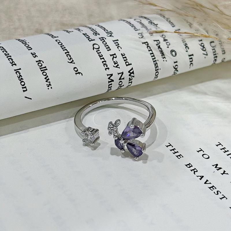 Stacked Wearing A Girlfriend Girl'S Sweet And Romantic Purple Diamond Open Ring, A Woman'S Frigid Wind Simple And Exquisite Ring