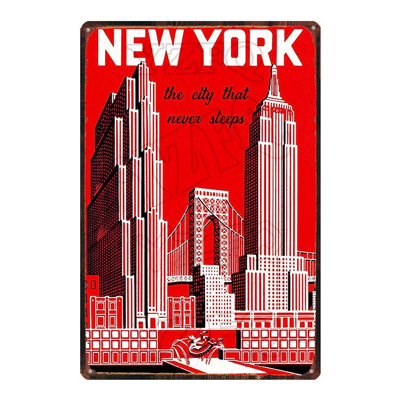 [ YZFQ ] New York City Reiseplakette Metall Vintage Blechschild Reisesouvenir Wand Bar Zuhause Restaurant Dekor 30X20CM DU-3558A
