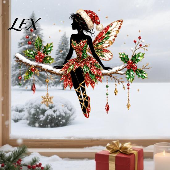 Removable Vinyl Wall Decor Christmas Ballet Girl Static Window Clings, Xmas Glass Decals, Winter Non Adhesive Residue Film Ballerina Elf Stickers for